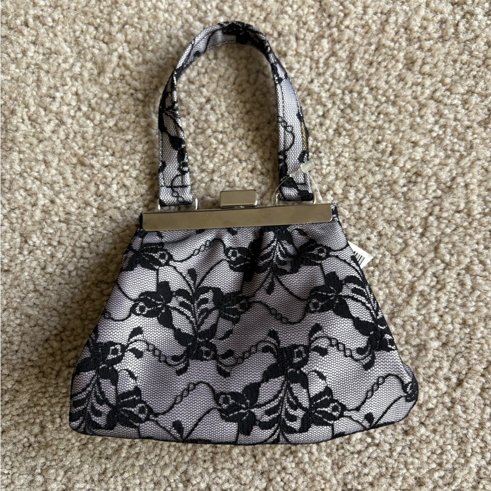 Vintage Saks Fifth Avenue Statin Floral Lace Mini Wristlet Small Handbag Purse